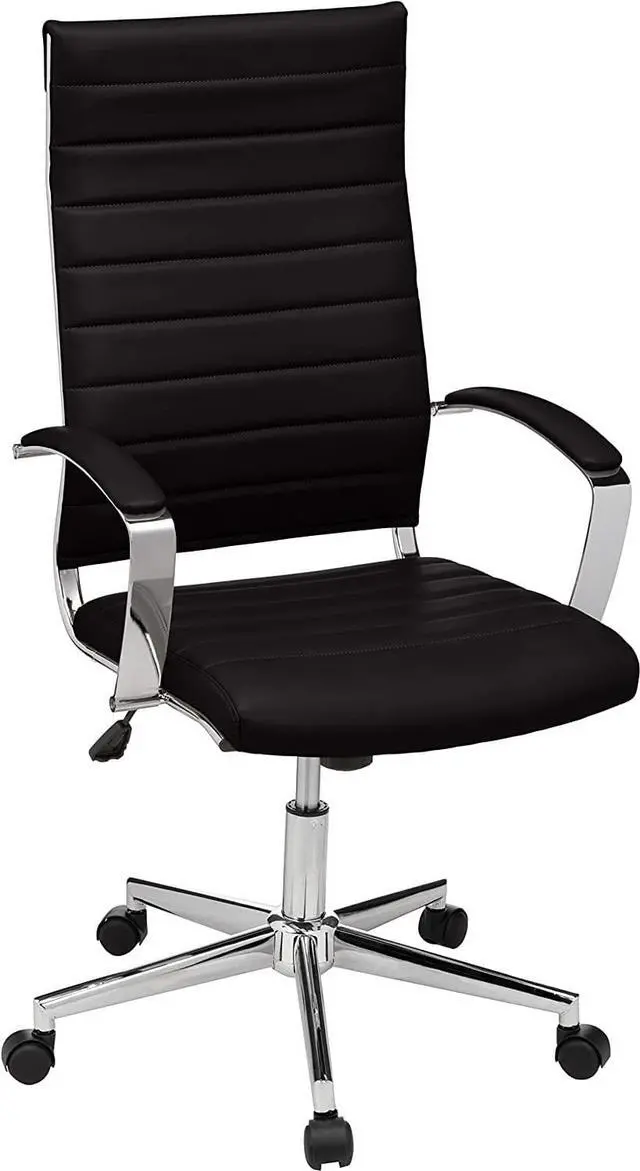 Main image of Basics High-Back Executive Swivel Office Desk Chair with Ribbed Puresoft Upholstery, Lumbar Support, Modern Style, 23.9"D x 24.69"W x 41.5"H, Black