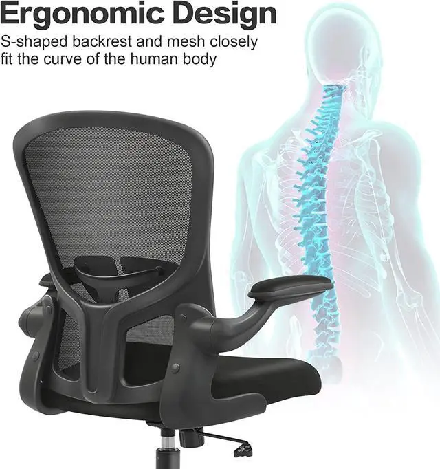 Alt view image 3 of 7 - Office Desk Chairs, Ergonomic PC Desk Chair with Wheels, Adjustable Lumbar Support and Height, Swivel Computer Chair with Flip-up Armrests, Ergo Mesh Backrest for Working (Black)