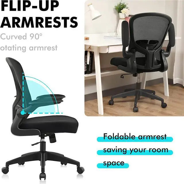 Alt view image 7 of 7 - Office Desk Chairs, Ergonomic PC Desk Chair with Wheels, Adjustable Lumbar Support and Height, Swivel Computer Chair with Flip-up Armrests, Ergo Mesh Backrest for Working (Black)