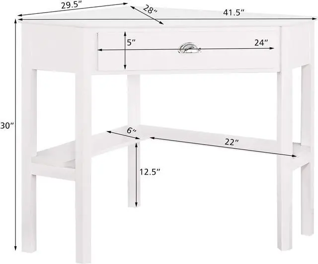 Alt view image 3 of 7 - HOMGX Corner Desk, Writing and Study Corner Computer Desk, Laptop PC Table, Wood Home Office Desk, Small Corner Desk with Storage Drawer, Shelves, Office Study Workstation, White Corner Desk (White)