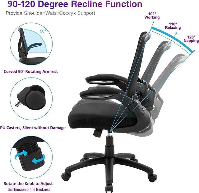 Alt view image 6 of 7 - Ergonomic Desk Task Chair Clearance with Adjustable Height, Lumbar Support, High Back Mesh Computer Executive Chair with Flip up Armrests for Home Office - 300lb