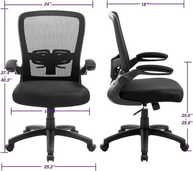 Alt view image 2 of 7 - Ergonomic Desk Task Chair Clearance with Adjustable Height, Lumbar Support, High Back Mesh Computer Executive Chair with Flip up Armrests for Home Office - 300lb