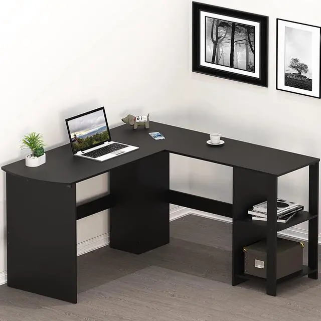 Main image of SHW L-Shaped Home Office Wood Corner Desk, Black
