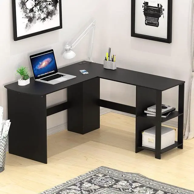 Alt view image 3 of 6 - SHW L-Shaped Home Office Wood Corner Desk, Black