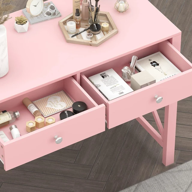 Alt view image 4 of 7 - WiberWi Home Office Desk with Drawers, Modern Writing Computer Desk for Bedroom, Small Makeup Vanity Table Study Table for Home Office,Pink