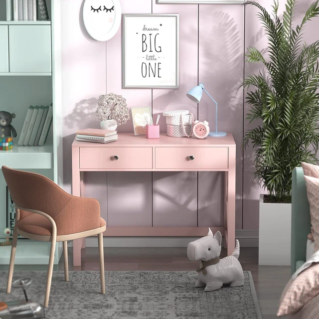 Alt view image 5 of 7 - WiberWi Home Office Desk with Drawers, Modern Writing Computer Desk for Bedroom, Small Makeup Vanity Table Study Table for Home Office,Pink