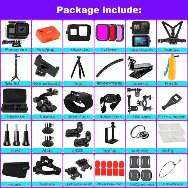 Alt view image 6 of 7 - Action Camera Accessories Kit for Gopro Hero 8 Black Waterproof Housing Silicone Case Glass Screen Protector are Compatible with Gopro8 Hero8 62D