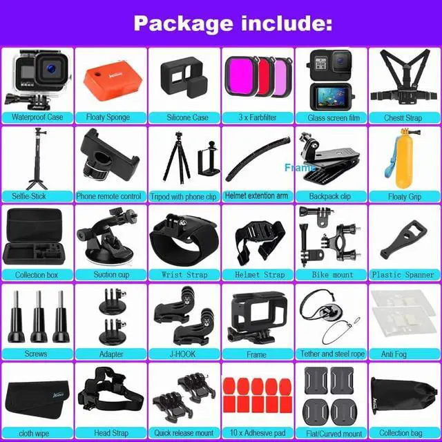 Alt view image 6 of 7 - 68-in-1 Accessory Kit for GoPro Hero 7 6 5 Black GoPro7 Action Camera Filter Frame Waterproof Housing Case Bundle 60A