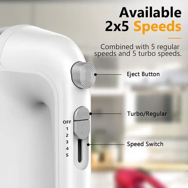 Alt view image 3 of 7 - Hand Mixer Electric, 450W Kitchen Mixers with Scale Cup Storage Case, Turbo Boost/Self-Control Speed + 5 Speed + Eject Button + 5 Stainless Steel Accessories, For Easy Whipping Dough,Cream,Cake