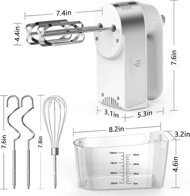 Alt view image 5 of 7 - Hand Mixer Electric, 450W Kitchen Mixers with Scale Cup Storage Case, Turbo Boost/Self-Control Speed + 5 Speed + Eject Button + 5 Stainless Steel Accessories, For Easy Whipping Dough,Cream,Cake