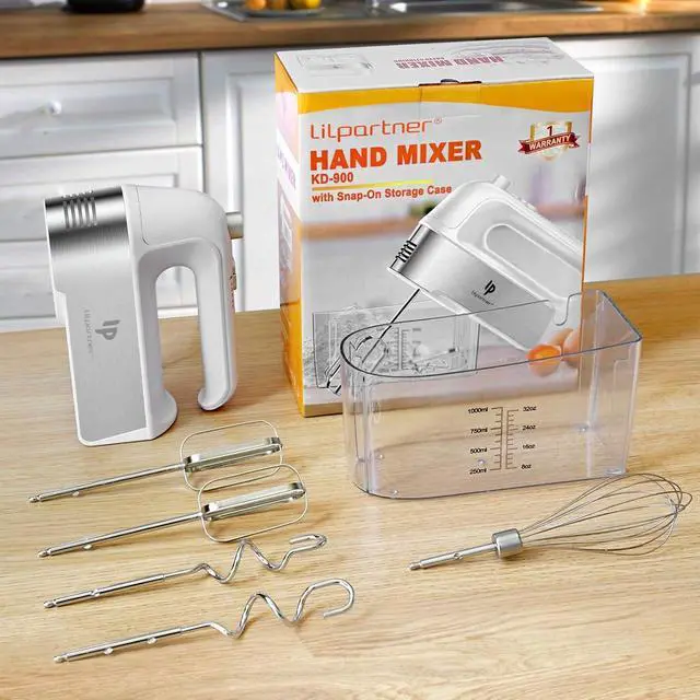 Alt view image 7 of 7 - Hand Mixer Electric, 450W Kitchen Mixers with Scale Cup Storage Case, Turbo Boost/Self-Control Speed + 5 Speed + Eject Button + 5 Stainless Steel Accessories, For Easy Whipping Dough,Cream,Cake