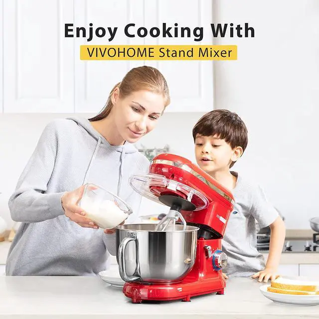 Alt view image 2 of 7 - Stand Mixer, 660W 10 Speed 6 Quart Tilt-Head Kitchen Electric Food Mixer with Beater, Dough Hook, Wire Whip and Egg Separator, Red