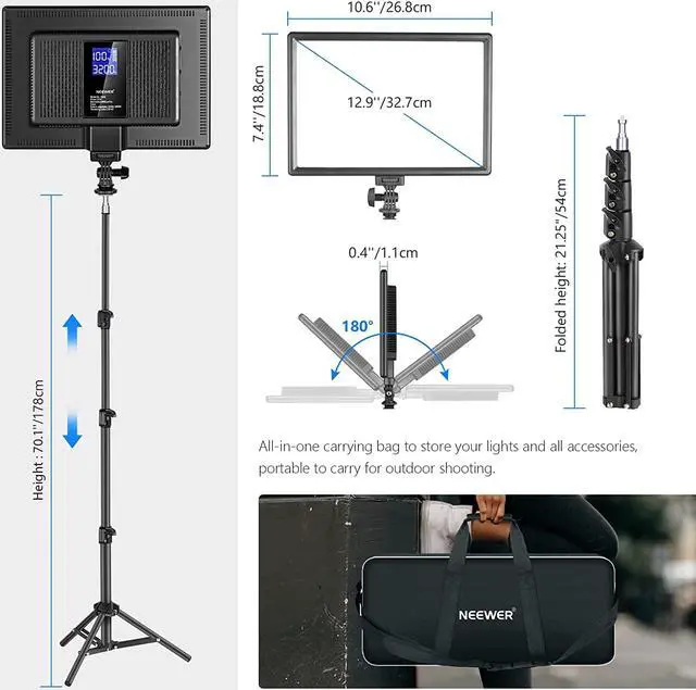 Alt view image 5 of 7 - 13" Led Video Light Panel Kit, 2 Pack Dimmable Bi Color Soft Key Lighting with Tripod Stand, 8000mAh Battery, 3200~5600K CRI97+ 2400Lux for Game/Streaming/YouTube Recording/Studio Photography by DT