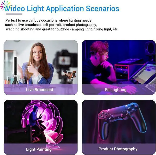 Alt view image 7 of 7 - LUXCEO Handheld Light Wand, Multicolor RGB LED Video Light for Photography, 2000mAh Rechargeable Mini Light Stick for Video Shooting Professional Tube Lights with Magnetic for YouTube, TikTok(Black)