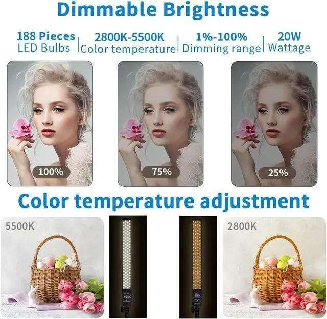 Alt view image 2 of 7 - LED Video Light Battery Powered Photography Light Portable Handheld Wand,Dimmable 2800-5500K Photo Studio Light Kit with NP-970 Li-ion Battery and Stand for Portrait, YouTube,Outdoor Video