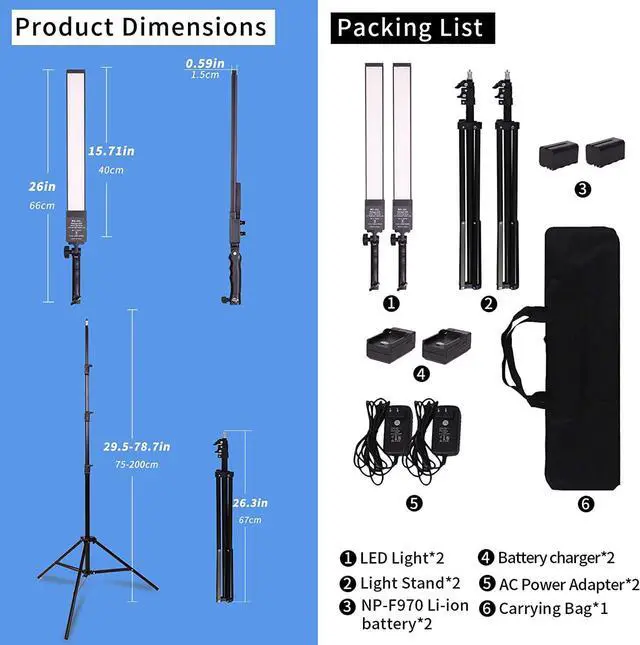Alt view image 3 of 7 - LED Video Light Battery Powered Photography Light Portable Handheld Wand,Dimmable 2800-5500K Photo Studio Light Kit with NP-970 Li-ion Battery and Stand for Portrait, YouTube,Outdoor Video