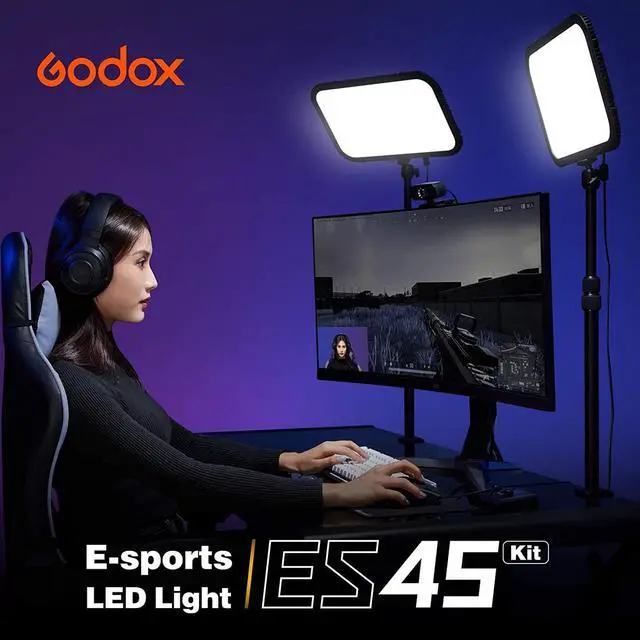 Alt view image 2 of 7 - Godox ES45 Desktop LED Key Light for Streaming&Video Calls, Soft Dimmable 2800K-6500K, Magnetic Remote, App Control, Extendable Clamp Stand, Flicker-Free Light for YouTube, Twitch, Zoom&Home Office