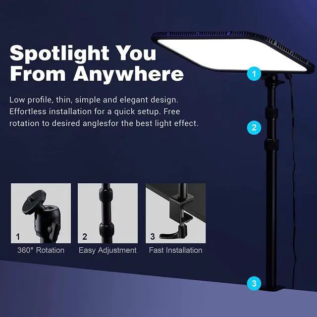 Alt view image 6 of 7 - Godox ES45 Desktop LED Key Light for Streaming&Video Calls, Soft Dimmable 2800K-6500K, Magnetic Remote, App Control, Extendable Clamp Stand, Flicker-Free Light for YouTube, Twitch, Zoom&Home Office