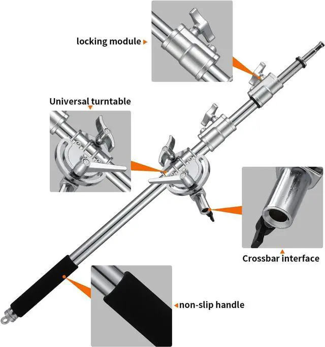Alt view image 3 of 7 - Heavy Duty Extension Boom Arm Bar for Photography C Stand and Light Stand,Adjustable 3.6-8.2ft Crossbar Holding Arm with Sand Bag for Softbox,Studio Strobe,Monolight,LED Video Light,Reflector ect.