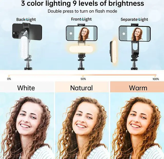 Alt view image 2 of 7 - Stable Selfie Stick Tripod with Fill Light, 44 Inch Extendable Selfie Stick with Wireless Remote and Tripod Stand 360 Rotation for iPhone 15/14/13/12/11 Pro/XS Max/XS/XR/X/8/7, Samsung and Smartphone