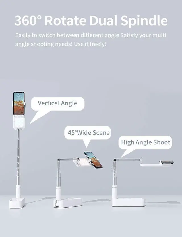 Alt view image 3 of 7 - Extendable Selfie Stand 360° Rotation with Phone Holder, Rechargeable Wireless Foldable 7 Brightness LED Light for Live Streaming/YouTube/Tiktok/Video Recording/Photography/Reading (V6W)