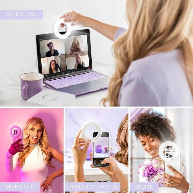 Alt view image 5 of 7 - Selfie One - Rechargeable Ring Light Clip-on for iPhone, Android, Tablet, and Laptop Camera Photography and Videography | 3 Adjustable Light Modes | Beauty and Influencer Selfie Ring Light