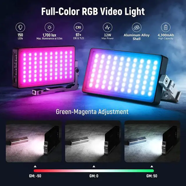 Alt view image 3 of 7 - NEEWER RGB Video Light, SL90 12W 4300mAh Battery 360° Full Color 18 Light Scenes, 2500~10000K CRI97+ On Camera Light Panel Aluminum Alloy Body, App & 2.4G Control for YouTube/TikTok/Vlog/Photography