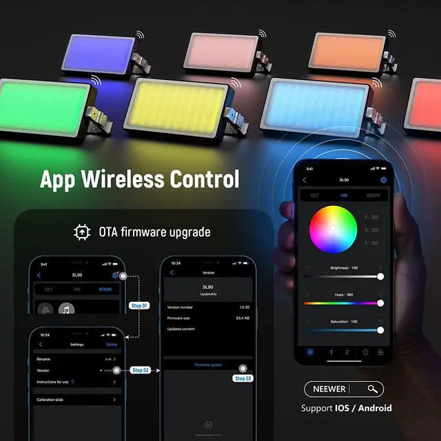 Alt view image 5 of 7 - NEEWER RGB Video Light, SL90 12W 4300mAh Battery 360° Full Color 18 Light Scenes, 2500~10000K CRI97+ On Camera Light Panel Aluminum Alloy Body, App & 2.4G Control for YouTube/TikTok/Vlog/Photography