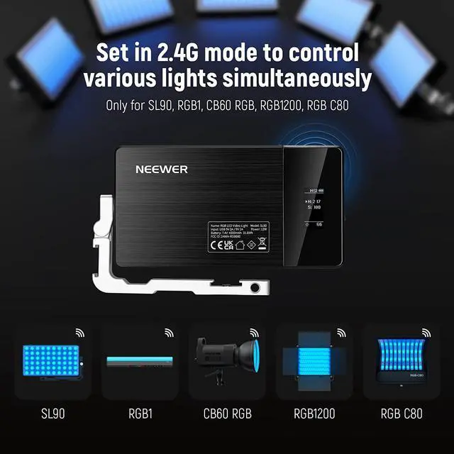 Alt view image 6 of 7 - NEEWER RGB Video Light, SL90 12W 4300mAh Battery 360° Full Color 18 Light Scenes, 2500~10000K CRI97+ On Camera Light Panel Aluminum Alloy Body, App & 2.4G Control for YouTube/TikTok/Vlog/Photography
