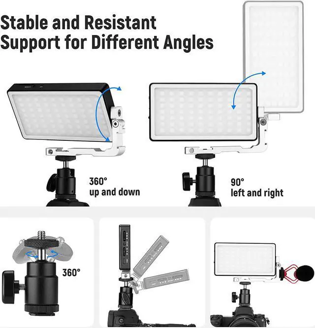 Alt view image 7 of 7 - NEEWER RGB Video Light, SL90 12W 4300mAh Battery 360° Full Color 18 Light Scenes, 2500~10000K CRI97+ On Camera Light Panel Aluminum Alloy Body, App & 2.4G Control for YouTube/TikTok/Vlog/Photography