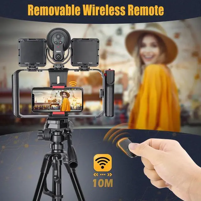 Alt view image 3 of 7 - Zeadio Smartphone Video Cage Rig, Filmmaking Vlogging Case, Phone Stabilizer Tripod Mount with Wireless Remote Shutter Fits for All iPhone and Android Smartphones