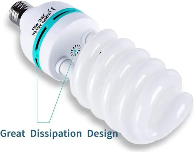 Alt view image 3 of 7 - 2Pcs 135W Light Bulb 5500K CFL Roas Daylight Spiral Softbox Lighting Kit Bulb in E27/E26 Socket for Photography Photo Box (85w-2p), 135w-2p