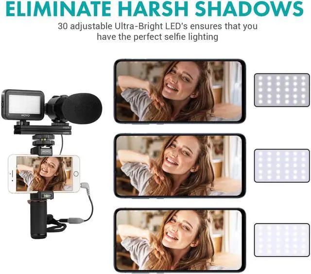 Alt view image 5 of 6 - Movo Vlog Kit V7 - YouTube Starter Kit with Grip, Stereo Microphone, Light and Wireless Remote Vlogging Kit for iPhone, Android - iPhone Vlogging Kit