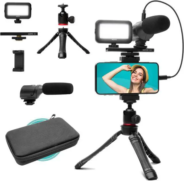 Main image of Movo uVlogger- Android/USB-C Compatible Vlogging Kit Smartphone Video Kit Accessories: Tripod, Mount, LED Light and Cellphone Shotgun Microphone for Video Recording for YouTube, Vlog