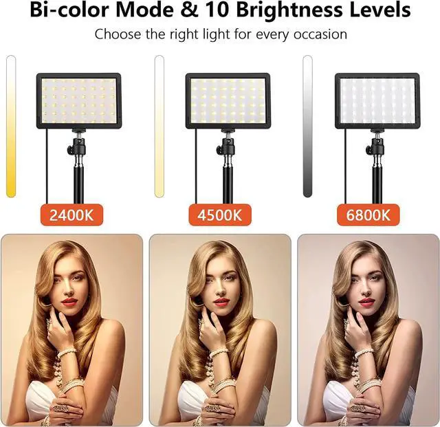 Alt view image 3 of 6 - 2 Packs LED Video Light Kit with 61.99" Tripod Stand, Dimmable 2400-6800K Photography Lighting for Studio Portraits/YouTube/Zoom Meeting/Live Stream/Makeup, 9 Color Filters/USB Wall Charger