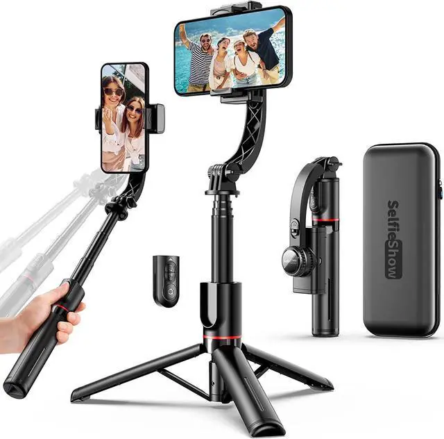 Main image of Smartphone Gimbal Stabilizer with Remote, Aluminum Extendable Selfie Stick Tripod, 360° Automatic Rotation, Auto Balance for Live Video Recording, Vlogging, YouTube Compatible with iPhone and Android