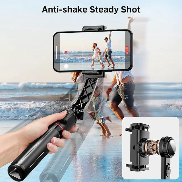 Alt view image 2 of 7 - Smartphone Gimbal Stabilizer with Remote, Aluminum Extendable Selfie Stick Tripod, 360° Automatic Rotation, Auto Balance for Live Video Recording, Vlogging, YouTube Compatible with iPhone and Android