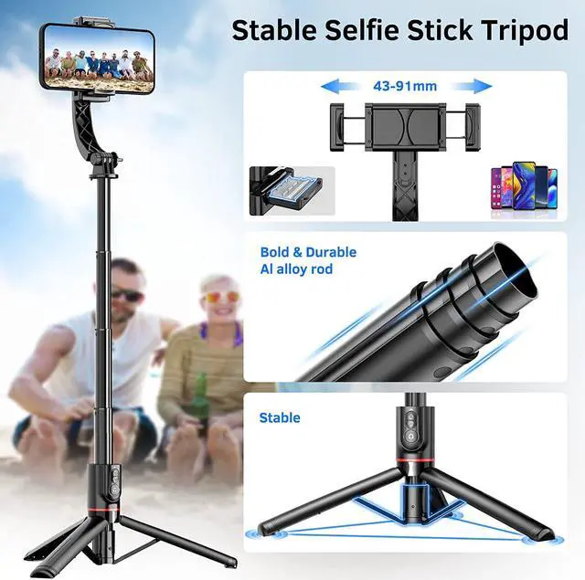 Alt view image 5 of 7 - Smartphone Gimbal Stabilizer with Remote, Aluminum Extendable Selfie Stick Tripod, 360° Automatic Rotation, Auto Balance for Live Video Recording, Vlogging, YouTube Compatible with iPhone and Android