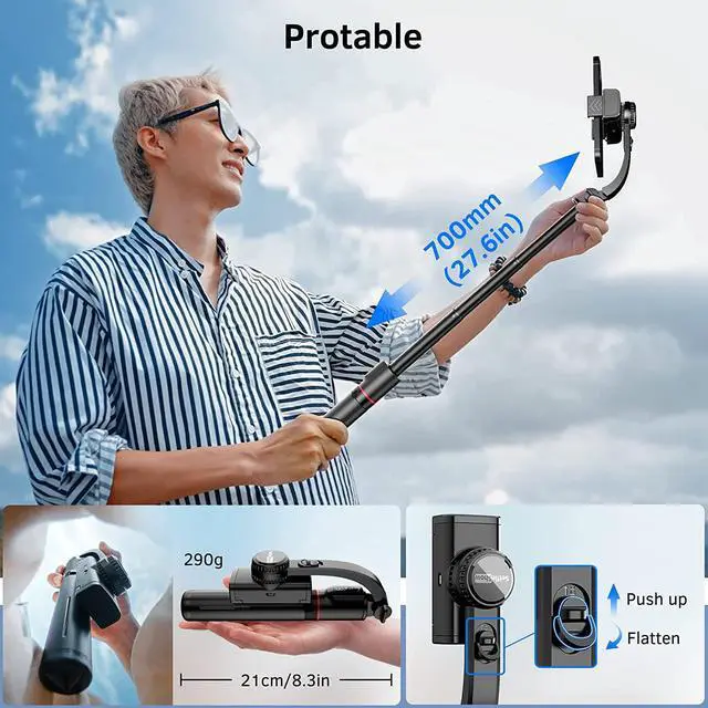 Alt view image 6 of 7 - Smartphone Gimbal Stabilizer with Remote, Aluminum Extendable Selfie Stick Tripod, 360° Automatic Rotation, Auto Balance for Live Video Recording, Vlogging, YouTube Compatible with iPhone and Android