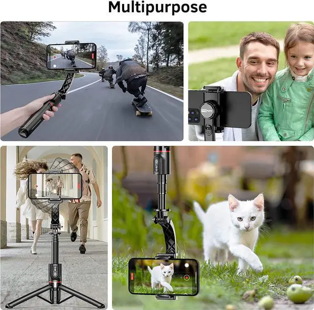 Alt view image 7 of 7 - Smartphone Gimbal Stabilizer with Remote, Aluminum Extendable Selfie Stick Tripod, 360° Automatic Rotation, Auto Balance for Live Video Recording, Vlogging, YouTube Compatible with iPhone and Android