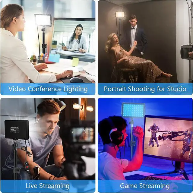 Alt view image 6 of 7 - 2 Pack 70 LED Video Light with 61.42'' Tripod Stand/Color Filters, Obeamiu 5600K USB Studio Lights Shooting Kit for Photography Lighting, Zoom Call Lighting, Live Streaming, Video Conferencing