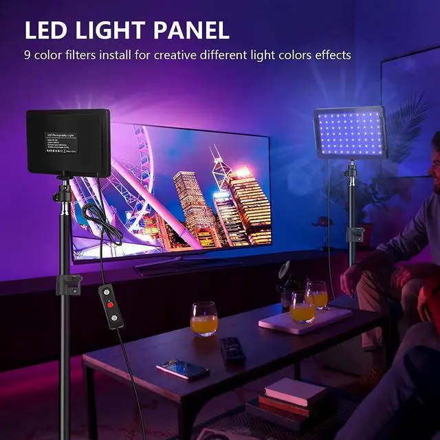 Alt view image 7 of 7 - 2 Pack 70 LED Video Light with 61.42'' Tripod Stand/Color Filters, Obeamiu 5600K USB Studio Lights Shooting Kit for Photography Lighting, Zoom Call Lighting, Live Streaming, Video Conferencing