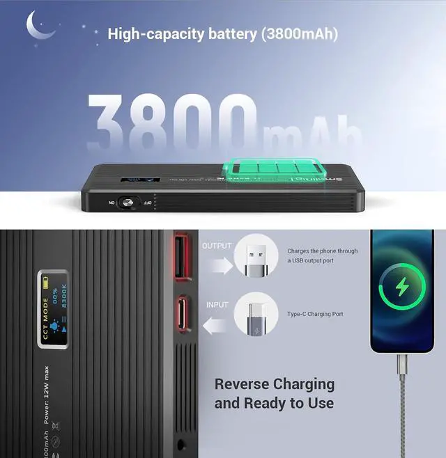 Alt view image 4 of 7 - Pix M160 RGB Video Light, 12W RGBWW LED Camera Light Panel, 360° Full Color Portable for Photography, 3800mh Battery, CRI 95+,TLCI 98, Vlogging, Photo, Video, Anum Body  3157 by DT