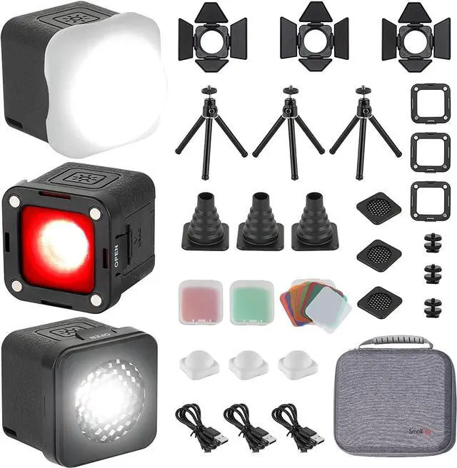Main image of RM01 Mini LED Video Light (3 Pack), Watreproof Portable Lighting Kit with 8 Color Filters, Dimmable Fill Photography Light 5600K CRI95 for Smartphone, Action and DSLR Camera