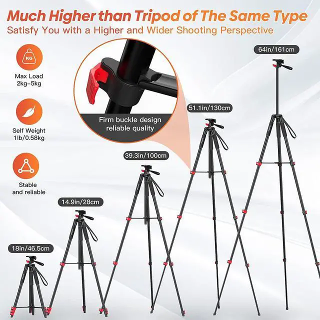 Alt view image 3 of 7 - 65" Phone Tripod Stand, Tripod for iPhone & Camera with Wireless Remote & Cellphone Holder for Video Recording/Selfies/Live Stream/Vlogging (Included Carry Bag)