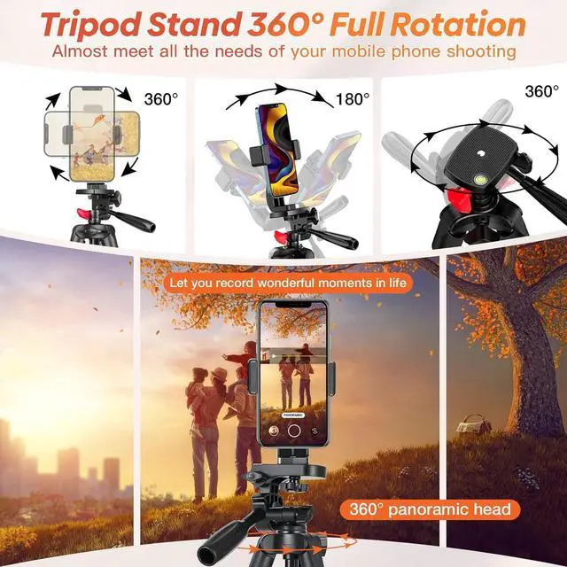 Alt view image 6 of 7 - 65" Phone Tripod Stand, Tripod for iPhone & Camera with Wireless Remote & Cellphone Holder for Video Recording/Selfies/Live Stream/Vlogging (Included Carry Bag)