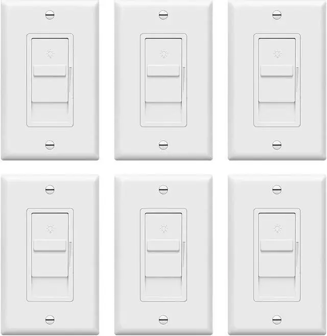 Main image of Digital Dimmer Light Switch for 200W Dimmable LED/CFL Lights, Single Pole Led Slide Dimmer Switch, Neutral Wire Not Required, Wall Plate Included, UL Listed, TGDS1-W-6PCS, White,6 Pack