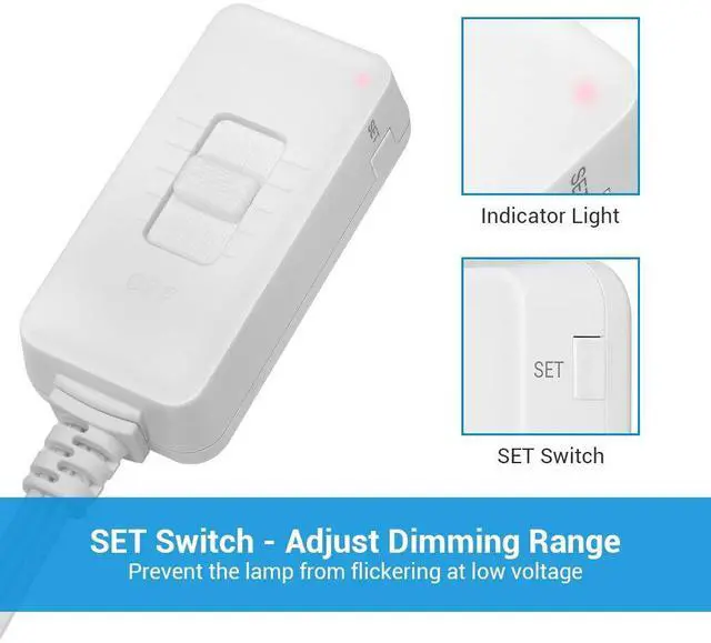 Alt view image 4 of 7 - DEWENWILS Plug in Dimmer Switch for Dimmable LED/CFL Lights and Incandescent Bulbs, Full Range Slide Control, Programmable to Adjust Dimming Range, 5 ft Extension Cord, ETL Listed, White