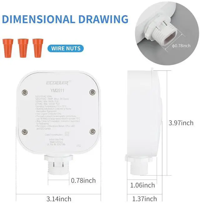 Alt view image 4 of 7 - Ceiling Occupancy Motion Sensor Switch, High Bay Fixture Mount 360° Ceiling Automatic Light Switch, 120/277VAC, UL, FCC Approved Passive Infrared Sensor, Neutral Wire Required, Pack of 5