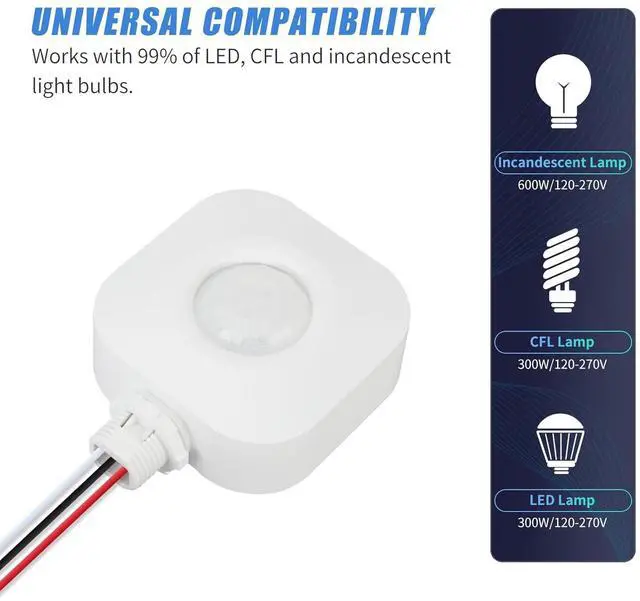 Alt view image 5 of 7 - Ceiling Occupancy Motion Sensor Switch, High Bay Fixture Mount 360° Ceiling Automatic Light Switch, 120/277VAC, UL, FCC Approved Passive Infrared Sensor, Neutral Wire Required, Pack of 5